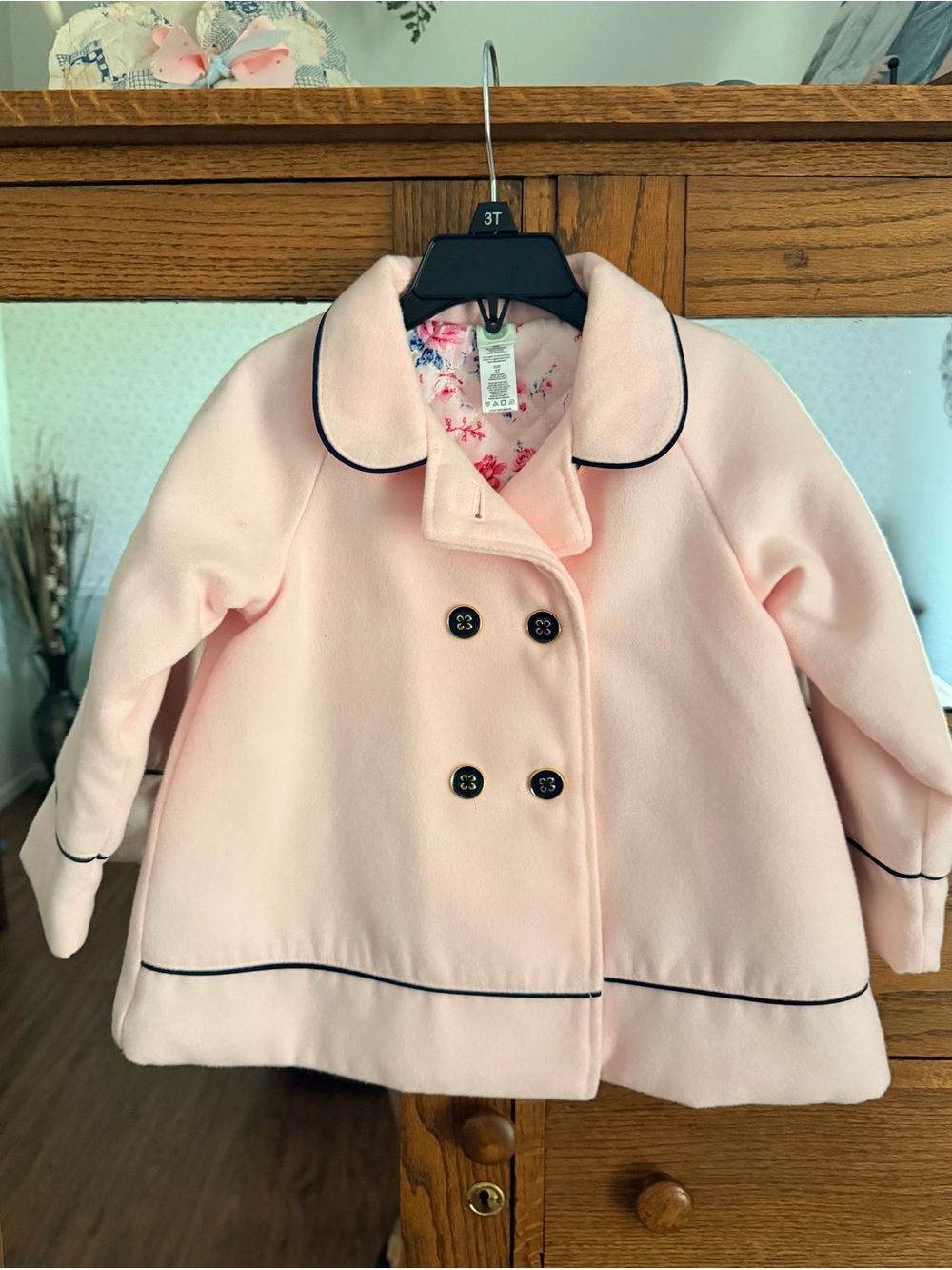 Little Me Pink Double-Breasted Pea Coat Size 3T